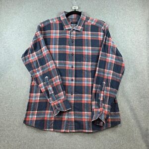 Proper Cloth Mens Navy Rose Plaid Flannel Shirt Canclini Cotton PCF4307 L 17-33